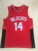 NCAA Koleji Erkekler Zac Efron Troy Bolton 14 Doğu Lisesi Wildcats Kırmızı Basketbol Formaları Ev Vintage Dikişli Gömlekler S-XXL