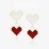 Stud Earrings Fashion Real 925 Sterling Silver Yellow Gold Color Red And White Pixel Love Heart For Women Brand Jewelry