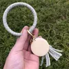 S3343 Punk Pu Leather Bracelet Key Ring Bangle Chip Chip Pendant Circle Circle keychain keyyrings Hawing Hife -Cheain