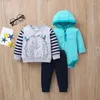 Giyim Setleri 3pcs Bebek Bebek Erkek Giysileri Karikatür Hayvanları Ayı 2022 Sonbahar Kış Kış Sıcak Kapşonlu Ceket Bodysuit Pantolon Doğum