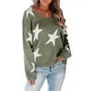 Damesbreien T Tees Autumn Winter vrouwelijke jumper pullovers sterren printtruien tuniek vrouwen casual v-neck losse lange mouw gebreide top T221012