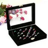 Smyckesp￥sar Tray Ring Glass Storage Box Velvet Rings Stud￶rh￤ngen Display med lock