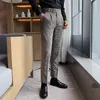 Ternos masculinos de estilo britânico British Business Formal Wear Houndstooth Pants Men Clothing 2022 Simple Slim Fit Casual Straight Office Troups 36