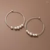 Hoop Earrings Pure 925 Sterling Silver Pearl Round Bead Ear Buckle For Women Punk Earring Party Jewelry Gift Accessories B367