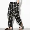 Mäns byxor Herrarna Herr Harem Plaid Joggers fickor Casual Trousers Män