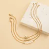 3pcs/set Gold Anklets for Women Fashion Jewelry Bohemia Style Female Tassel Pearl Foot Chain Silver Color