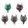 Pendant Necklaces 5Pcs Natural Stone Fluorite Quartz Aventurine Crystal Wolf Head Pendants Charms For Necklace DIY Jewelry Making 8230160