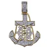 New Arrived 18K Gold Plated Cross Anchor Necklace Pendant with 4MM Tennis Chain Rope Chain Iced Out Full Zircon Mens Jewelry176I