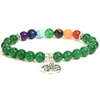 Frisado artesanal 7 chakra árvore da vida pingente pulseira rosa cristal verde aventurina ametista pulseira acessórios femininos