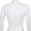 女性用Tシャツrib塗りタイトな印刷クロップトップOネック半袖スキニーホワイトTシャツヴィンテージY2Kサマーファッションストリートウェア
