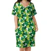 Plus Size Dresses Shamrock Pattern Dress V Neck St Korean Fashion Summer Pretty Casual Female Print Clothing