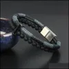 Bangle Fashion Male Leather Bracelet Sier Jewelry Matte Agate Stone Beads Stainless Steel Magnetic Clasps Men Wrist Gifts Drop Deliv Dh2Ep