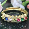 Cluster Rings 21x5mm Multi Color 2.7G Tourmaline Peridot Blue Sapphire Emerald Ladies Gift Silver Birthday