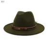 Boinas Hombres Mujeres Vintage Étnico Fieltro Sombrero de Fedora poco profundo con cinturón tejido Hebilla Protector solar Ala ancha Formal Floppy Trilby Jazz Cap 2XPC