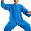 Abbigliamento etnico 2 pezzi/set uomo donna abito abbinato con bottoni camicia ampia tinta unita cinese tradizionale Tai Chi imposta abbigliamento