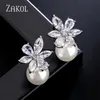 Fashion Cute Exquisite Flower Earring Stud Pearl Crystal Earings White Zircon For Women Jewelry Wedding Party Gifts