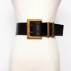 Fashion Women Wide Belt Gold Big Mental Double Pin Buckle Female Black PU Leather Belts Dress Coat Waist Corset Strap272z