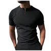 T-shirts pour hommes T-shirt à col montant pour hommes Casual Solid Color Zipper Col rabattu Chemise à manches courtes Vintage Oversize Streetwear