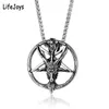 Kolye Kolyeler Baphomet Şeytan Kolye Şeytan Mücevher Paslanmaz Çelik Lucifer Keçi Antik Vintage Yuvarlak Gümüş Renk Erkekler için 9507010