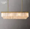 Chandeliers Glace Calcite Rectangular Modern Retro Tiers Marble Stone Pendant Lights Farmhouse Living Room Dining Lamps