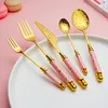 Dinnerware Sets Luxury Ceramic Handle Gold Cutlery Set Stainless Steel Tableware Creative Marbling Knife Fork Coffee Spoon