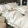 Conjunto de cama de hotel com bordado branco luxo algodão egípcio cor sólida capa de edredom/edredon lençol de cama plano fronhas de tecido para casa casal queen size king size