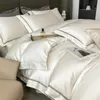 White Embroidery Hotel Bedding Set Luxury Egyptian Cotton Solid Color Duvet/Quilt Cover Flat Bed Sheet Linen Pillowcases Home Textile Twin Queen King Size