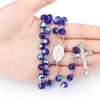 Beaded Necklaces Dark Blue Glass Crystal Catholic Rosary Necklace Christ Cross Rosary302k