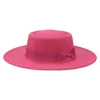 Bérets Femmes Chapeau Fedoras Large Bord Dôme Rond Ruban Bowknot Feutré Chapeaux Formel Solide Noir Rouge Cowboy 2023 Gorras Hombre