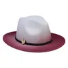 Basker fedora för kvinnor hattar europeisk och amerikansk stil hatt trä hjärtan bälte brett grim contractedmore färggradient