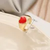 Anillos de boda para mujer, esmalte negro, corazón rojo para Color dorado, anillo abierto ajustable, joyería coreana para parejas, Bague Femme