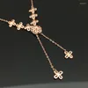 Kedjor 585 Purple Gold Necklace Luxury Flower Tassel 14K Rose Pendant Romantic Sweet Engagement Party Jewelry
