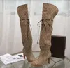 Boots Women Over The Knee Boot Laces High Heel Casual Shoes Leather Red Beige Canvas 'S Zipper Fashion Luxury Womens Brand DDGFDG