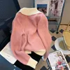 Tröjor kvinnor koreansk stil chic rosa pullovers mode enkel stickad höst vinter långärmad lös ribben varm 2023