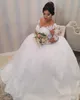Elegant Plus Size Wedding Dress Luxury Lace Appliques Sheer Neck Long Sleeves A Line Tulle Sweep Train Bridal Gowns