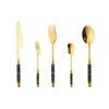 Dinnerware Sets Luxury Ceramic Handle Gold Cutlery Set Stainless Steel Tableware Creative Marbling Knife Fork Coffee Spoon