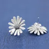 High-quality 100% S925 Sterling Silver Pave Daisy Flower Statement Stud Earrings European Style Jewelry228Q4567035