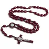 Christian Catholic Cross beads necklace hand woven pendant Jesus Religious Jewelry
