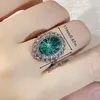 Cluster Rings 1PC Green Emerald Gemstone For Women Engagement Wedding Promise Ring Fashion Silver Color Party Jewelry