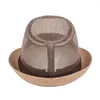 Berretti da uomo Classic Mesh Trilby Fedora Panama Jazz Cappello da sole estivo a tesa corta con fascia a bombetta