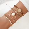 Joyería de mano Creative Coin Cross Five Star Imite Pearl Pearl Geométrica Pulsera trenzada Conjunto de 5 piezas