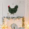 Decorative Flowers Christmas Rooster Chicken Wreath 12inch Artificial Pine Branches Green Leaves Door Reusable Garland For Front