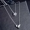 Collier de créateur 925 Sterling Silver Double couches Callarbone Chain CZ Loveheart Pendentif For Women Wedding Party Bijoux Gift2572286506