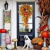 Decorative Flowers Artificial Wreath Fall Decoration Autumn Wreaths For Front Door Handwoven With Bowknot Harvest