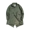 남자 재킷 Maden Men 's Vintage M51 Fishtail Army Green and Camel Trench Coat Woven Waist Rope 중간 길이의 대형 군용 코트 221121