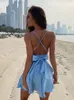 Abiti casual Crittografico Raso Sexy Backless Senza maniche Party Night Club Wrap Mini Spalline per spaghetti Abito elegante Abiti solidi 221121