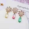 Pendientes colgantes Mulitcolor Cubic Zircon CZ Flower Crystals Pendiente para novia Mujer Chica Fiesta de cumpleaños Joyería CE11192