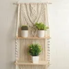 Tapestries Handmade Macrame Tapestry Wall Hanging Shelf Boho Decoration Cotton Rope Woven Plant Decor Two-tier Shelving Rack