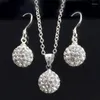 Серьги ожерелья устанавливают свадебную свадебную свадьбу Crysal Ball Panned Shealce Serging Serving Silver for Women Gift