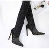 Boots Women Crystal Over the Knee Sock Boots Ladies Pointed Toe High Heel Woman Pump for Party Women's Thin Heel Female Plus Size Shoe 220913